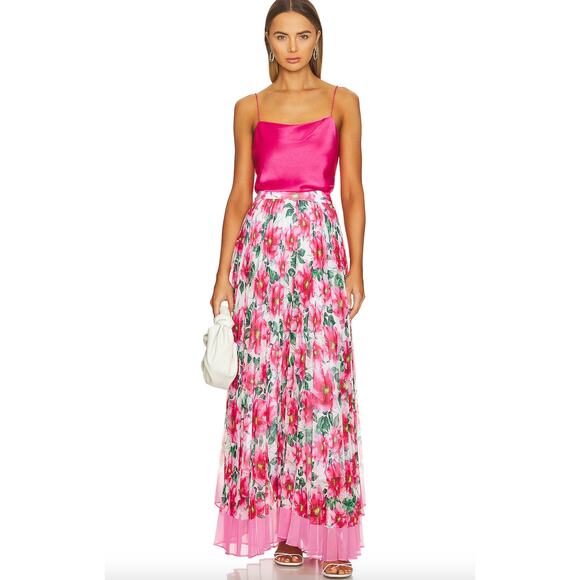 ALICE + OLIVIA Katz Sunburst Pleated Maxi Skirt High Tea Floral 2 - Picture 11 of 11
